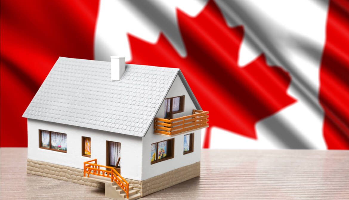 classic house against Canada flag background