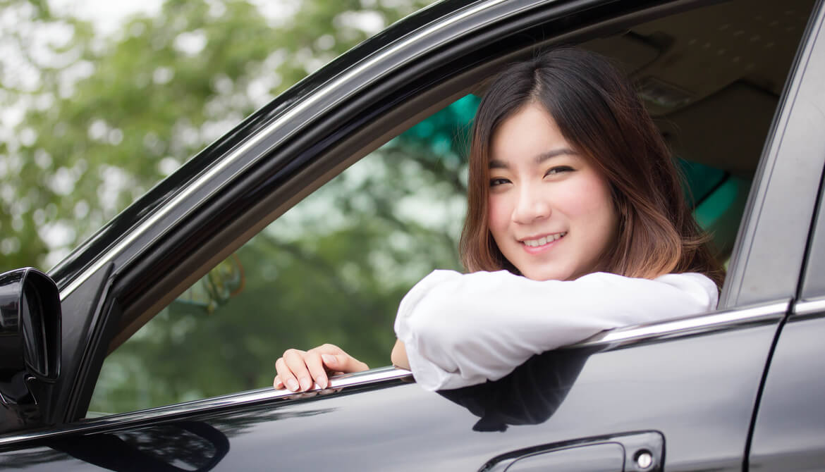 Thai adult working women white shirt in car