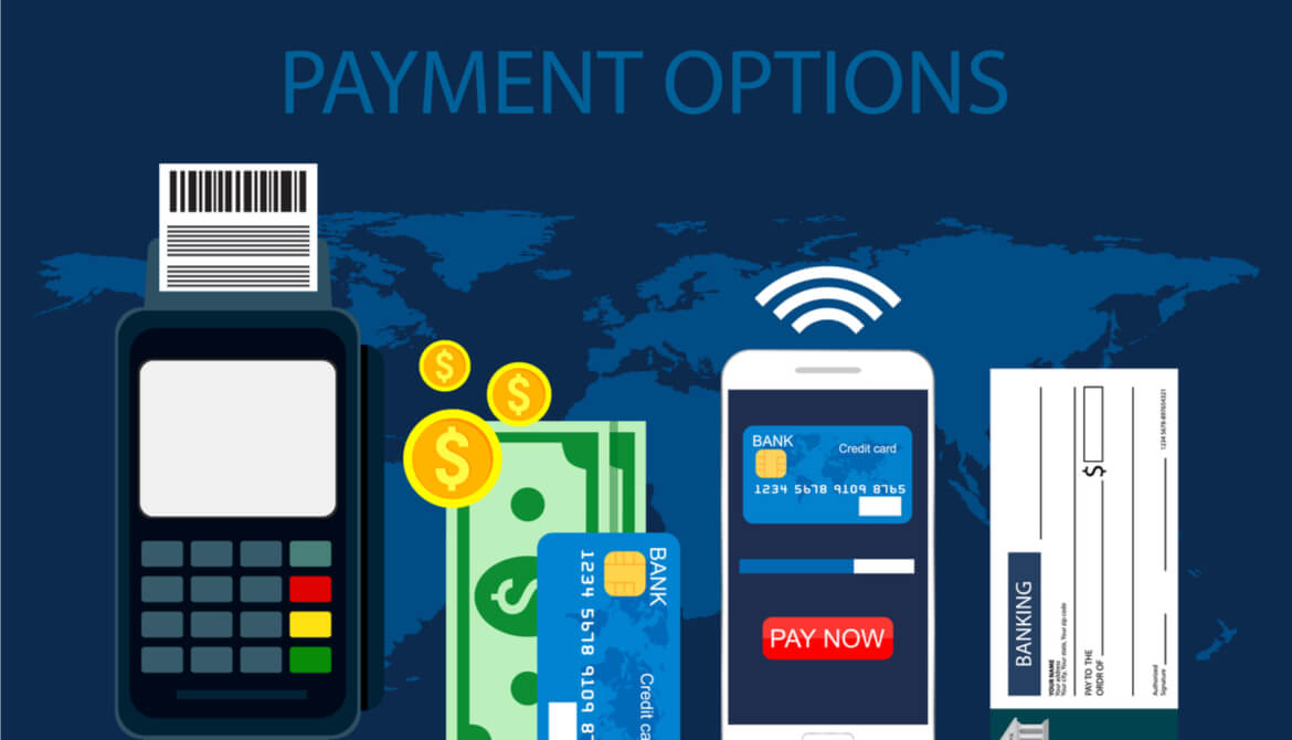 illustration of different payments options including cash check and mobile wallet