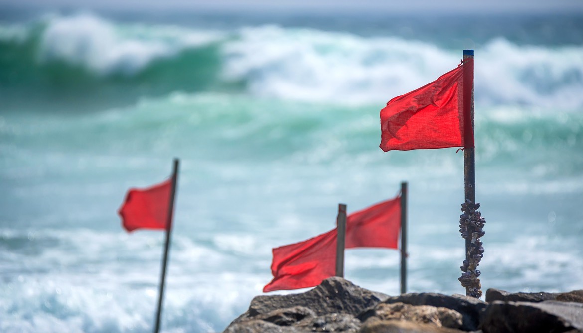 red flags on the beach