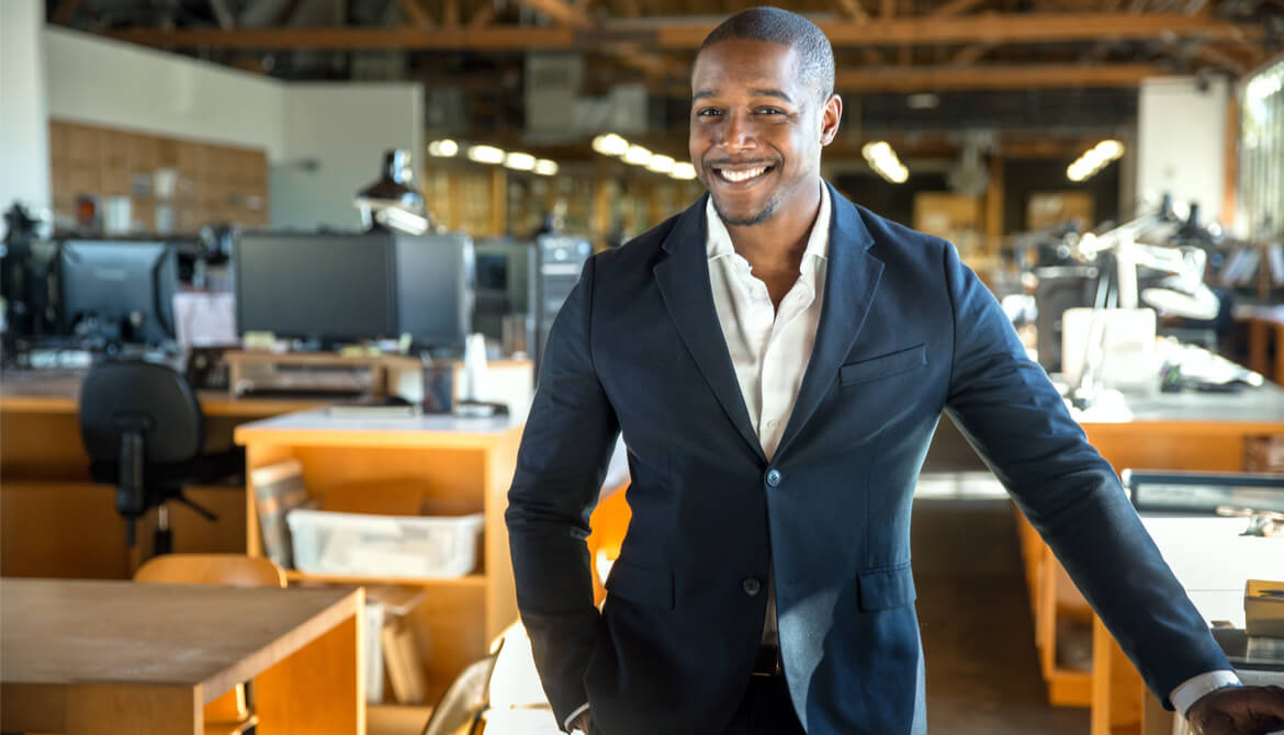 Black CEO in modern office