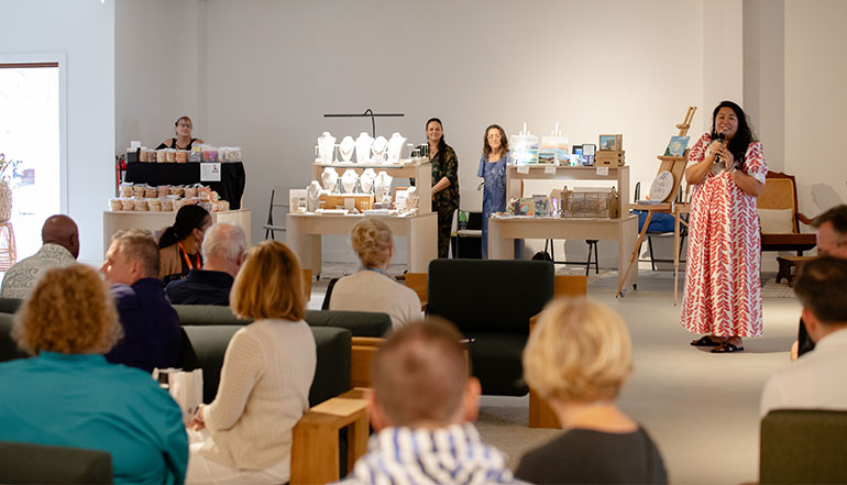 speaker in front of group