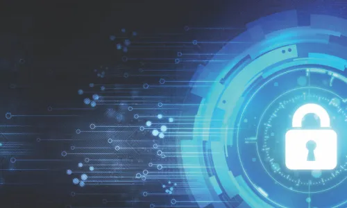 Digital image of a blue locked padlock