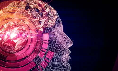 profile of head with technology in the brain