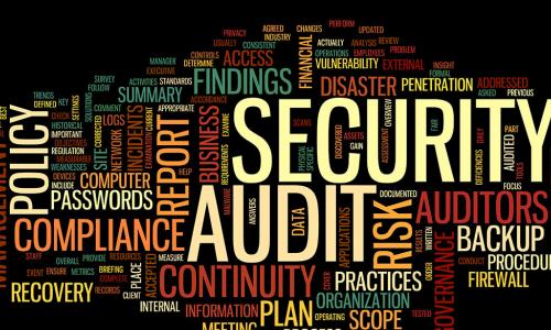 Security audit in word tag cloud on black