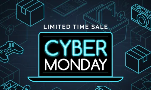 tech display of the words cyber Monday