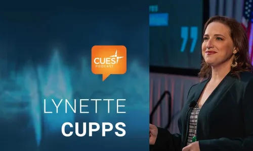 CUES podcast logo and image of guest Lynette