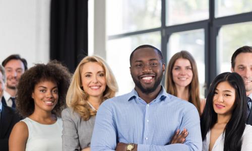 African American Businessman Boss With Group Of Business People