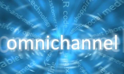 The word omnichannel on a blue background