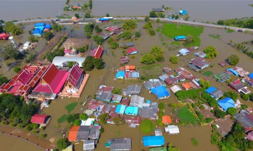 ariel view of a flooded city