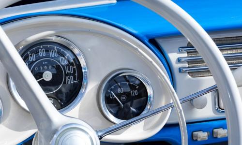 blue classic car steering wheel