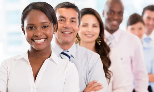 diverse executives in a line