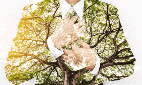 business man wearing a suit made of trees