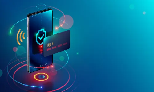 mobile phone with wireless symbol and security shield