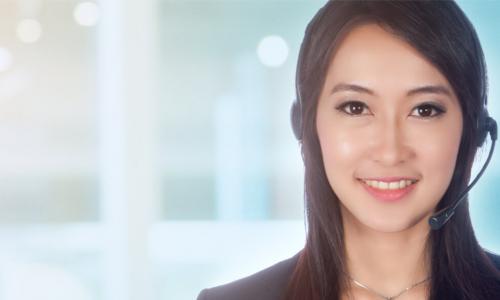 woman in headset in contact center