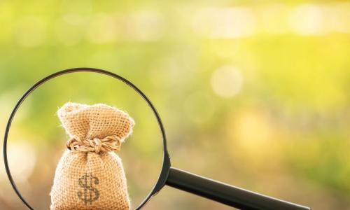 magnifying glass over burlap bag