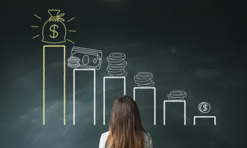 woman looking at chart with money