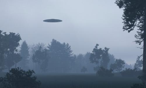 UFO flying in a gray sky