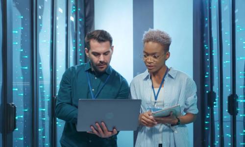 data specialists working in the server room