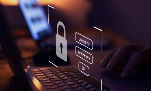 secure username and password prompt floating above a laptop keyboard
