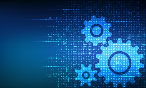 digital illustration of gears and data representing automation