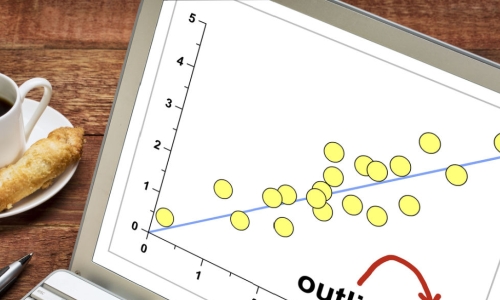 computer screen with outliers identified on a chart