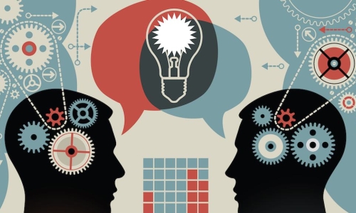 silhouettes gears light bulbs