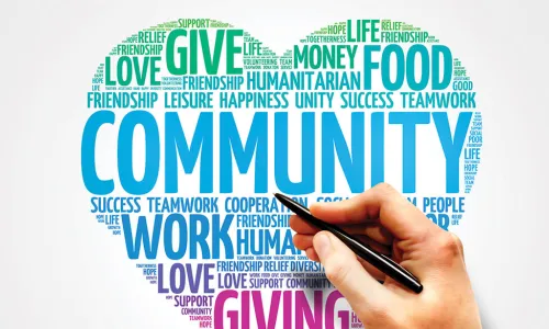 word bubble in the shape of a heart with Community at the center