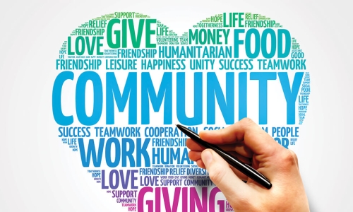 word bubble in the shape of a heart with Community at the center